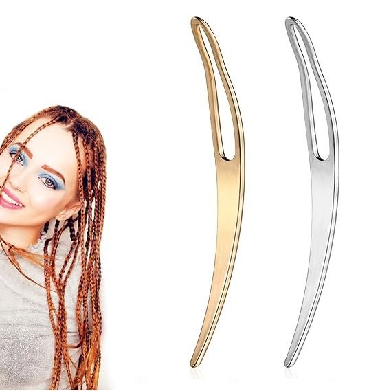 2 Pcs Dreadlock Tool Interlocking Tool for Locs, 3 Styles Easyloc Hair Crochet Needle for Dreadlocks, Interlocks & Sisterlocks Maintenance, Tightening Accessory for Braid Hair Making (Silver & Gold)