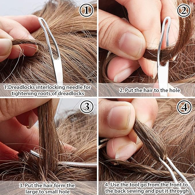 Dreadlock Tool Interlocking Tool for Locs, 3 Styles Easyloc Hair Crochet Needle for Dreadlocks, Interlocks & Sisterlocks Maintenance, Tightening Accessory for Braid Hair Making (Silver)