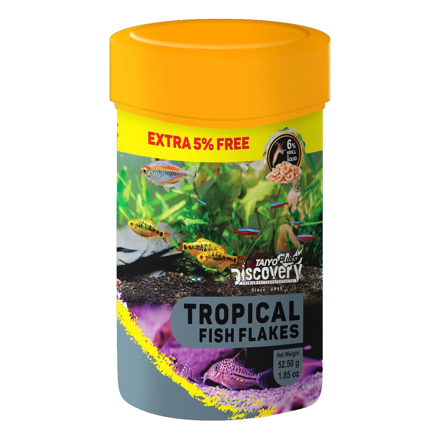 Tropical Fish Flakes Taiyo Pluss Discovery Premium Slow-Sinking Food with Krill & Squid for Vibrant Color & Healthy Growth
