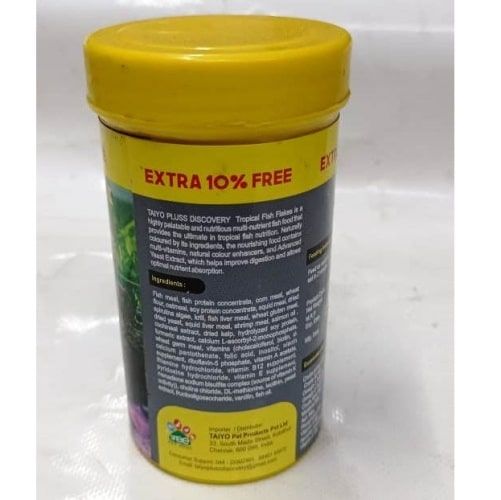 Tropical Fish Flakes Taiyo Pluss Discovery Premium Slow-Sinking Food with Krill & Squid for Vibrant Color & Healthy Growth