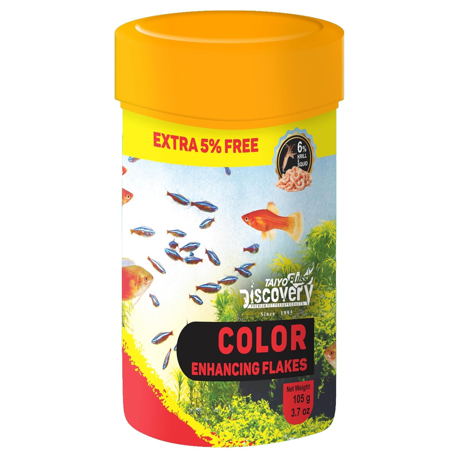 Color Enhancing Fish Flakes Taiyo Pluss Discovery Premium Slow-Sinking Food with Krill & Squid for Vibrant Color & Healthy Growth