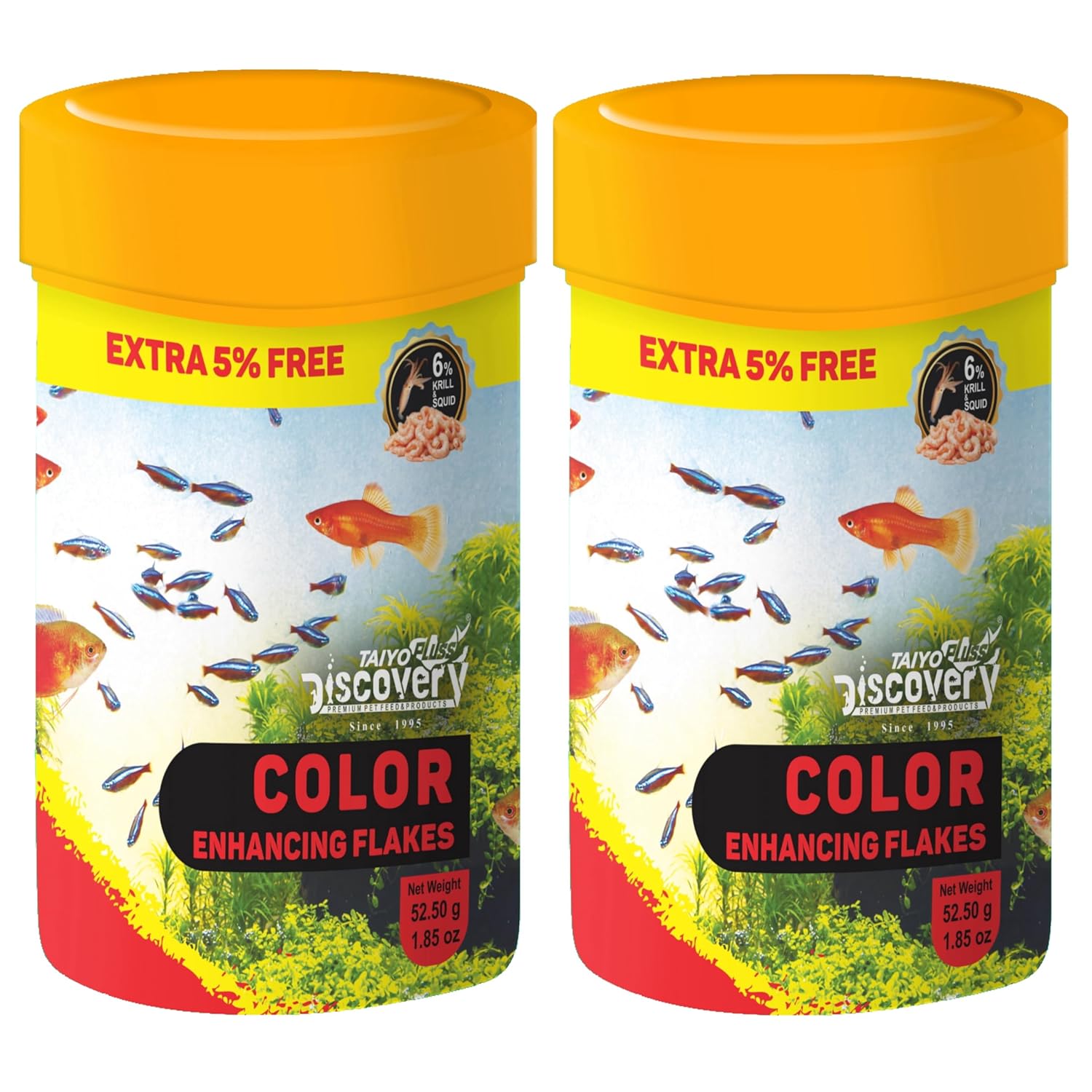 Color Enhancing Fish Flakes Taiyo Pluss Discovery Premium Slow-Sinking Food with Krill & Squid for Vibrant Color & Healthy Growth
