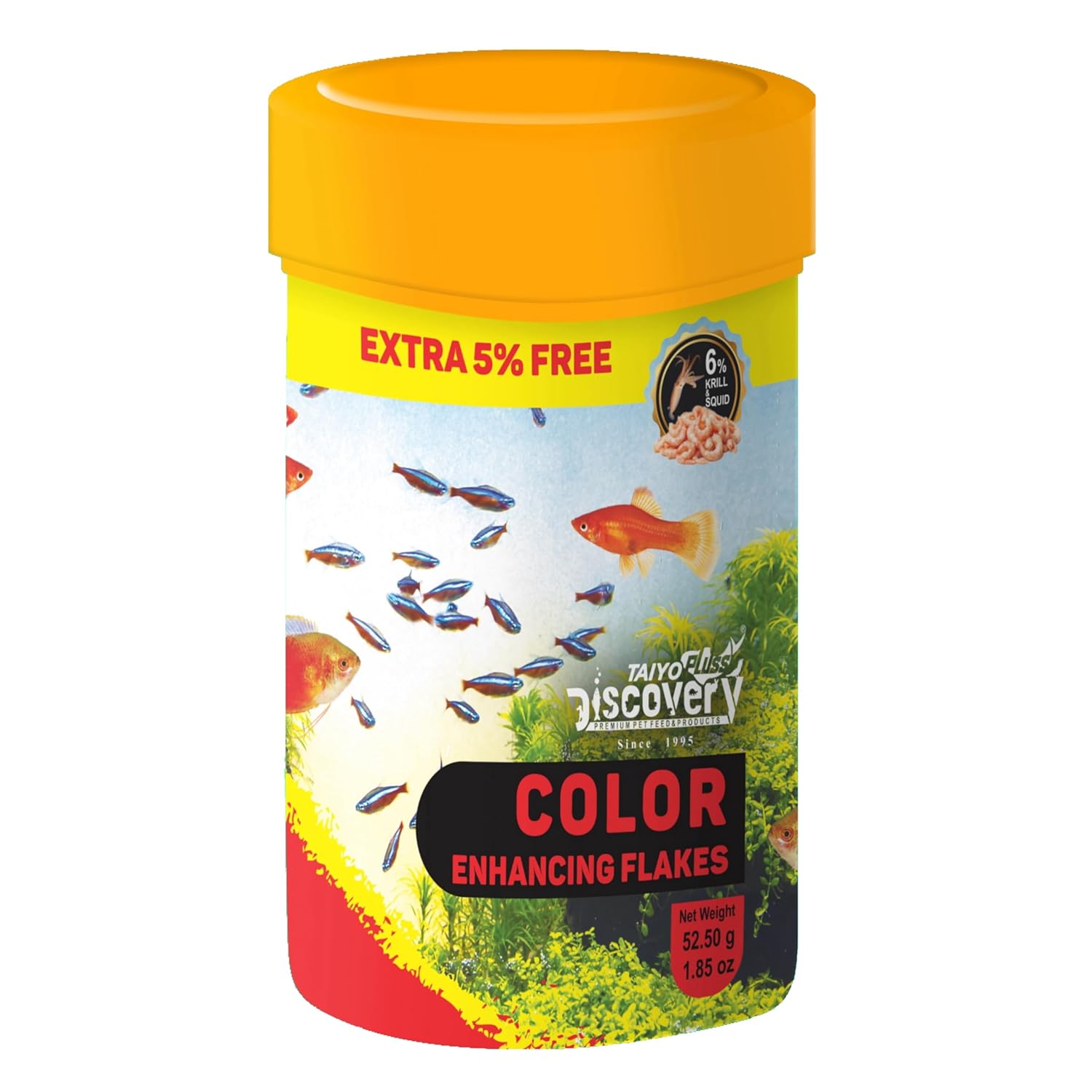Color Enhancing Fish Flakes Taiyo Pluss Discovery Premium Slow-Sinking Food with Krill & Squid for Vibrant Color & Healthy Growth