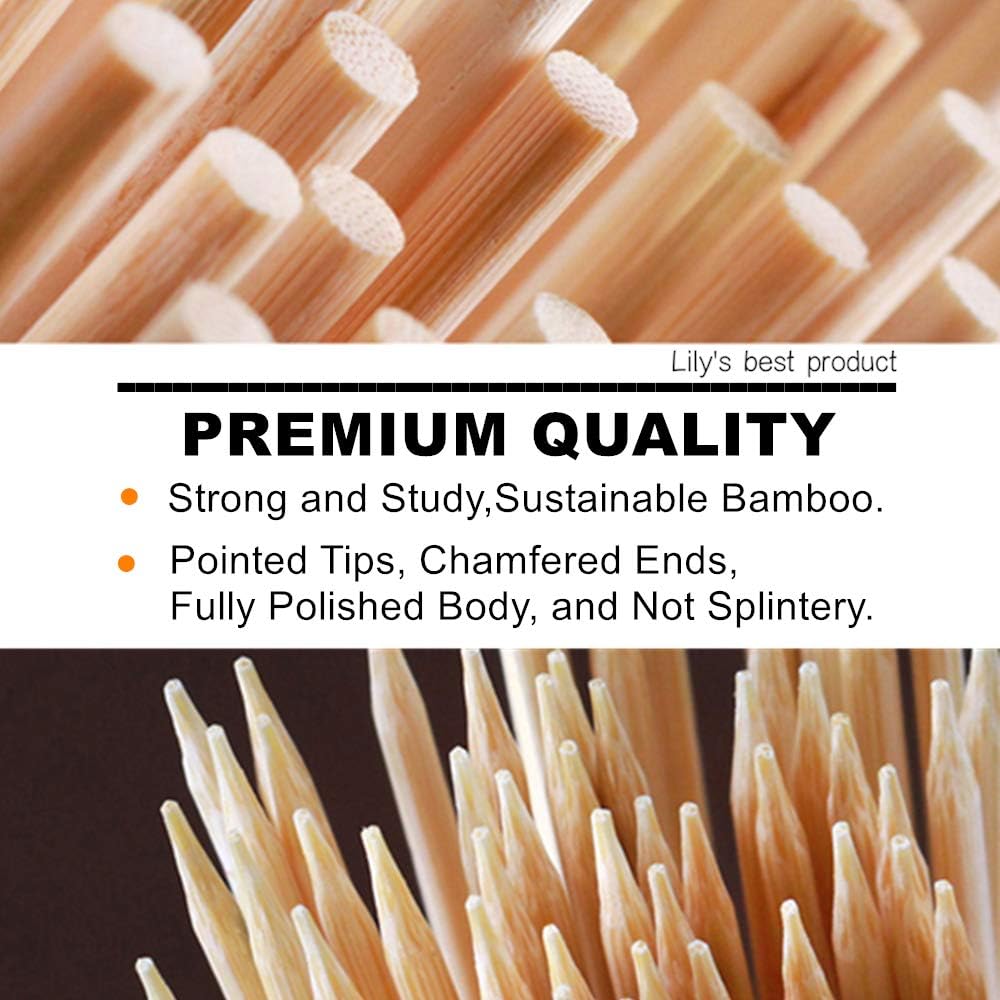 Natural Bamboo Skewers for BBQ, Fruit, Cocktail, Kebab, Chocolate Fountain, Grilling, Barbecue, Kitchen, Crafting and Party