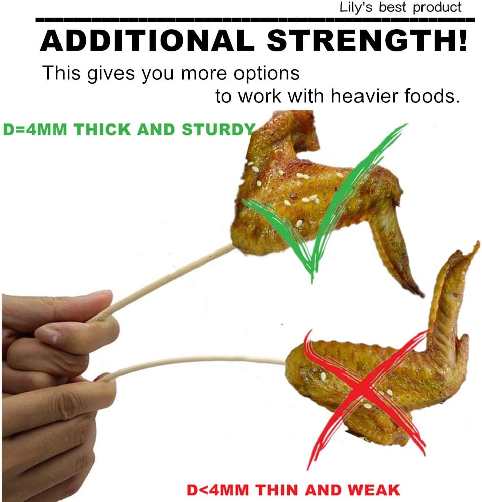 Natural Bamboo Skewers for BBQ, Fruit, Cocktail, Kebab, Chocolate Fountain, Grilling, Barbecue, Kitchen, Crafting and Party