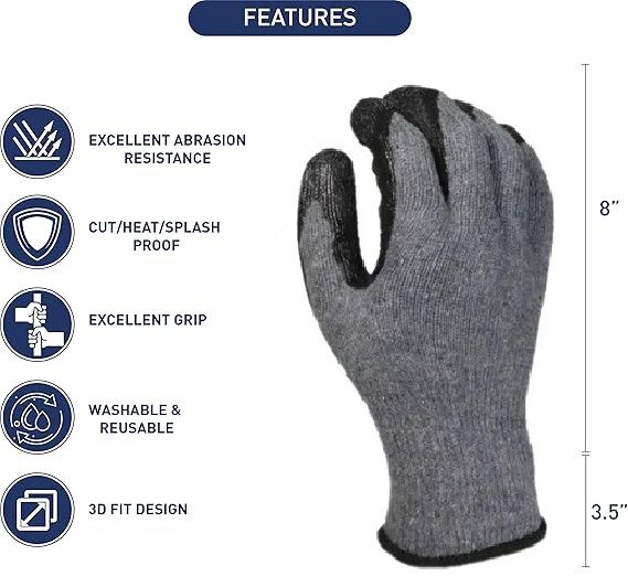 Anti Slip Work Gloves Safety Hand Gloves, Cooking Gloves Heat/Cut/Splash Resistance Polymer Coated Non-Slip Working Gloves (Free Size)
