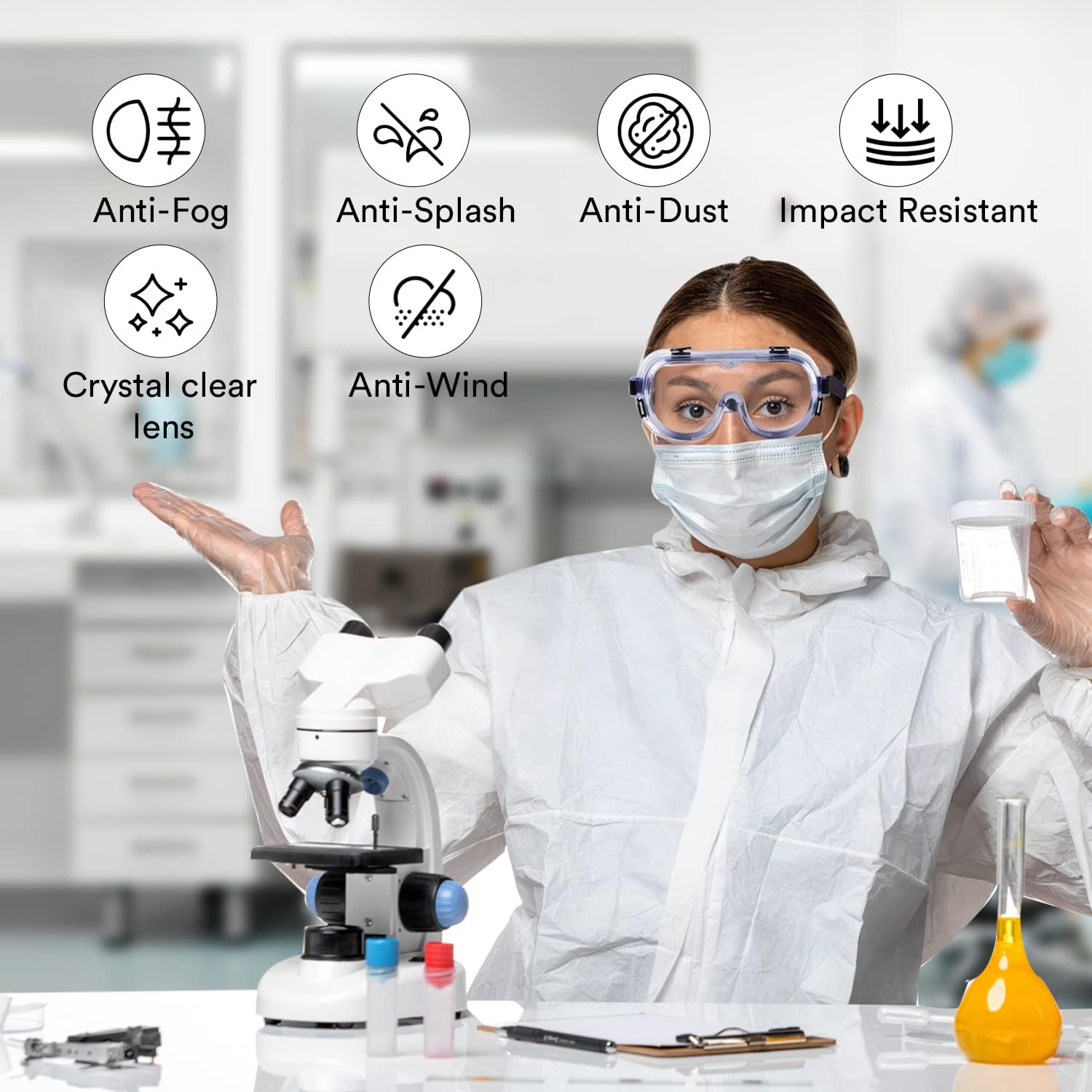 Premium Clear 3M Safety Goggles, Safety Wear, Eye Glasses Protects From Chemicals, Clear Lens, Transparent Goggles, Anti Fog Work Glasses Multipurpose For Industrial, Lab, Home and Hospital Wear