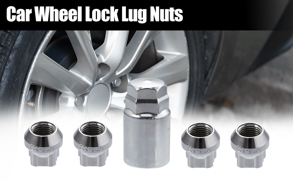 Anti-Theft Wheel Lock Lug Nut 4pcs Chrome Open End Car Wheel Lock Nuts Security Wheel Locks Size (M12x1.5, Chrome)