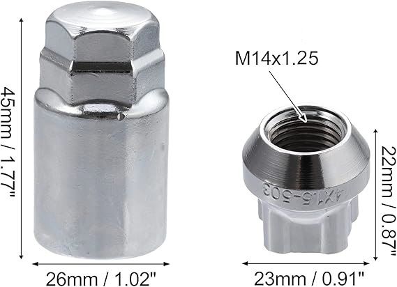 Anti-Theft Wheel Lock Lug Nut 4pcs Chrome Open End Car Wheel Lock Nuts Security Wheel Locks Size (M12x1.25, Chrome)