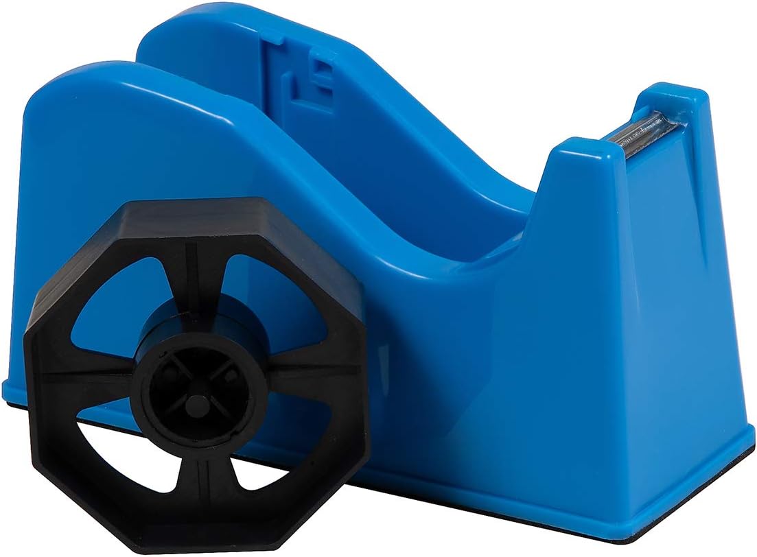 Durable Desktop Tape Dispenser with Sharp Metal Blade, Weighted Non-Slip Base with Interchangeable Core adjusts for 3 inch or 1 inch Tape Rolls Perfect for Office, School & Home Blue
