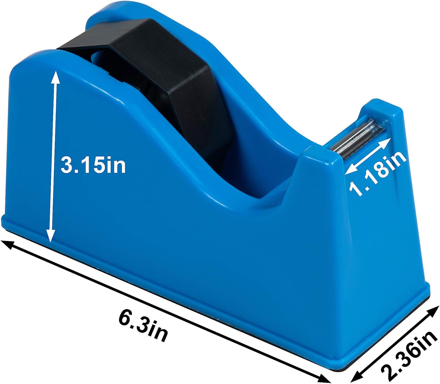 Durable Desktop Tape Dispenser with Sharp Metal Blade, Weighted Non-Slip Base with Interchangeable Core adjusts for 3 inch or 1 inch Tape Rolls Perfect for Office, School & Home Blue