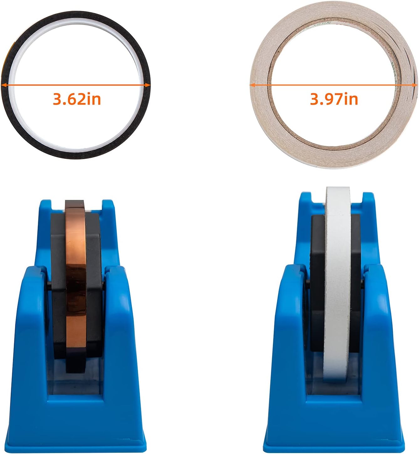 Durable Desktop Tape Dispenser with Sharp Metal Blade, Weighted Non-Slip Base with Interchangeable Core adjusts for 3 inch or 1 inch Tape Rolls Perfect for Office, School & Home Blue