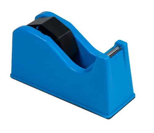Durable Desktop Tape Dispenser with Sharp Metal Blade, Weighted Non-Slip Base with Interchangeable Core adjusts for 3 inch or 1 inch Tape Rolls Perfect for Office, School & Home Blue
