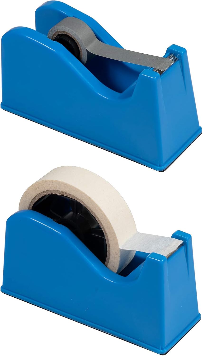 Durable Desktop Tape Dispenser with Sharp Metal Blade, Weighted Non-Slip Base with Interchangeable Core adjusts for 3 inch or 1 inch Tape Rolls Perfect for Office, School & Home Blue