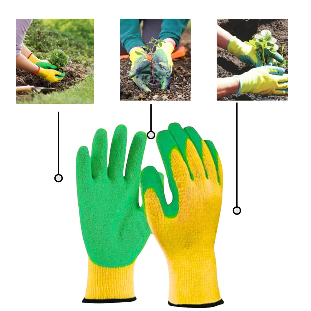 Heavy Duty Gardening Gloves with Latex Coated Palm Anti-Slip Garden Work Gloves Breathable Knitted Polyester Cotton Flexible Elastic Wrist Durable Protective Gloves for Farming, Planting & Yard Work