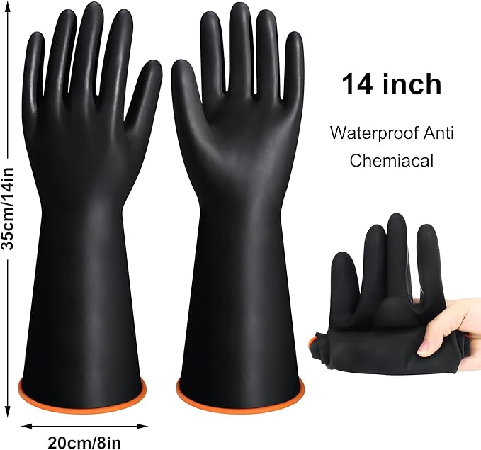 Rubber Gloves Chemical Resistant Industrial Safety Long Gloves, Waterproof & Anti-Slip Orange Comfort Lining Long Cuff Protection Reusable Cleaning & Multipurpose Working Gloves