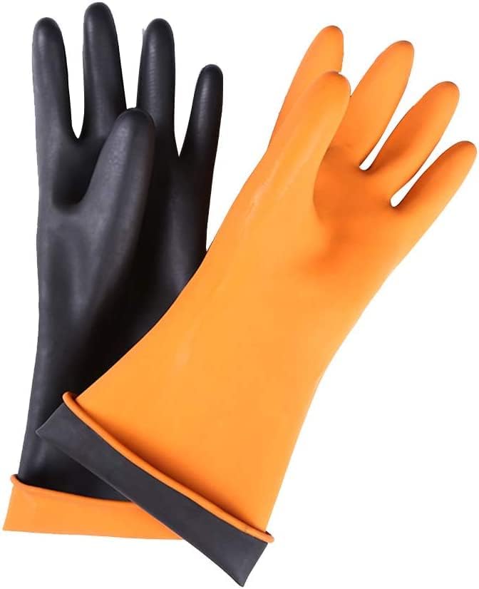 Rubber Gloves Chemical Resistant Industrial Safety Long Gloves, Waterproof & Anti-Slip Orange Comfort Lining Long Cuff Protection Reusable Cleaning & Multipurpose Working Gloves