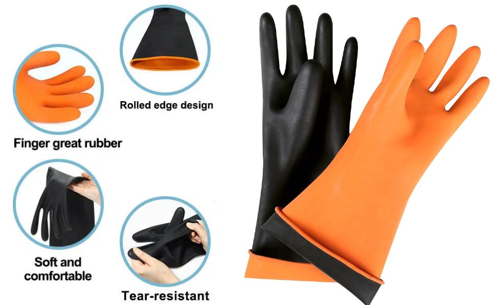 Rubber Gloves Chemical Resistant Industrial Safety Long Gloves, Waterproof & Anti-Slip Orange Comfort Lining Long Cuff Protection Reusable Cleaning & Multipurpose Working Gloves