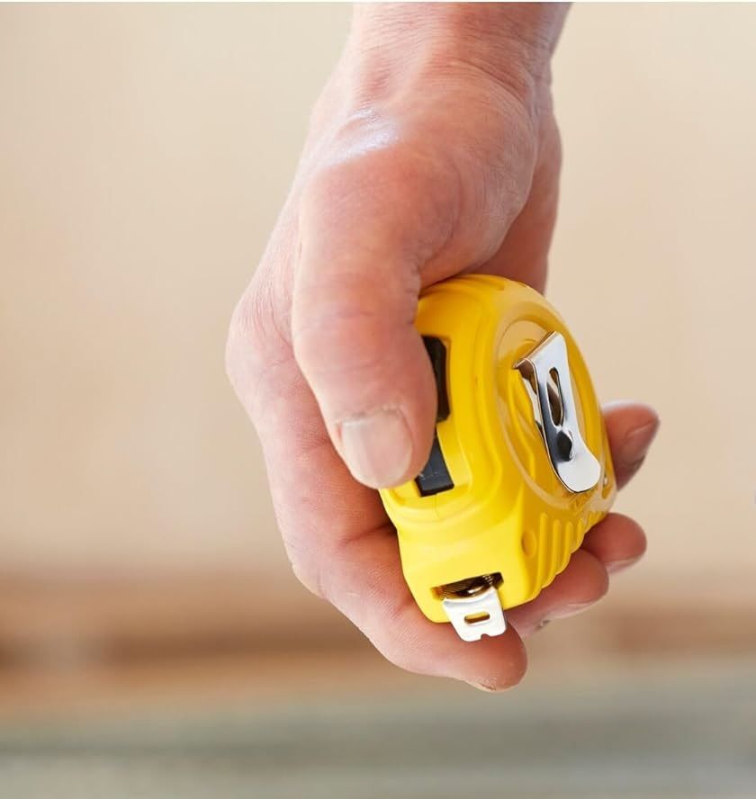 Compact Heavy Duty Tape Measure with Lock Button, Durable Case, Wrist Strap Accurate & Easy Read Markings