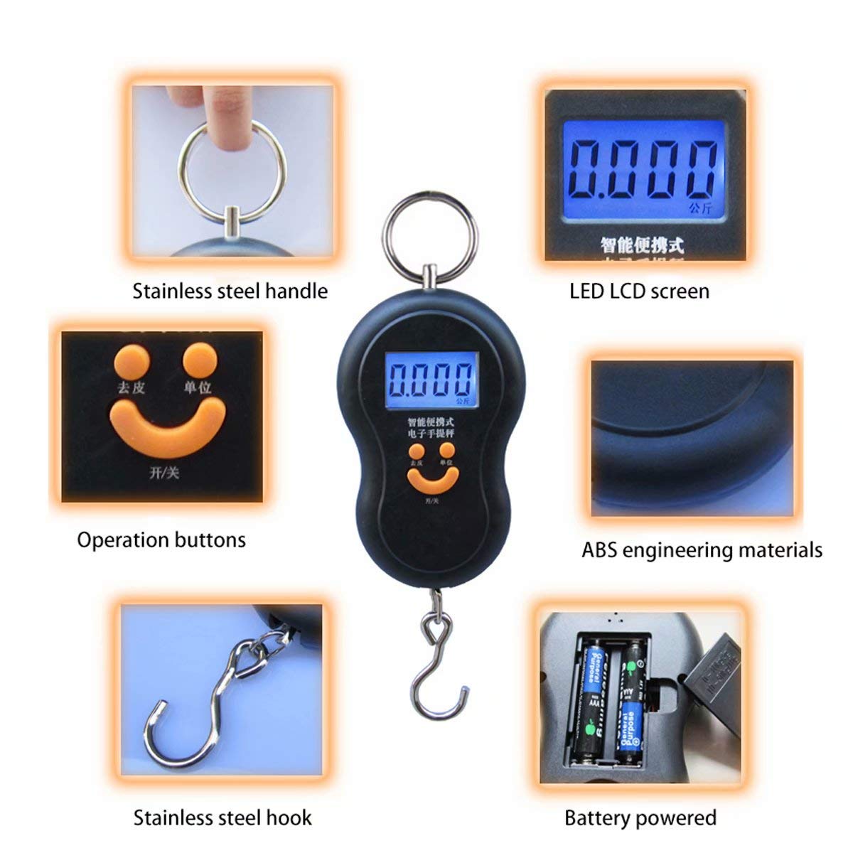 Digital Hanging Scale 0-50 Kgs Electronic Portable Weighing Scale Luggage Postal Scale Balance Hook with Backlight LCD Display for Home, Travelling, Farm & Outdoor - Smart, Portable & Reliable