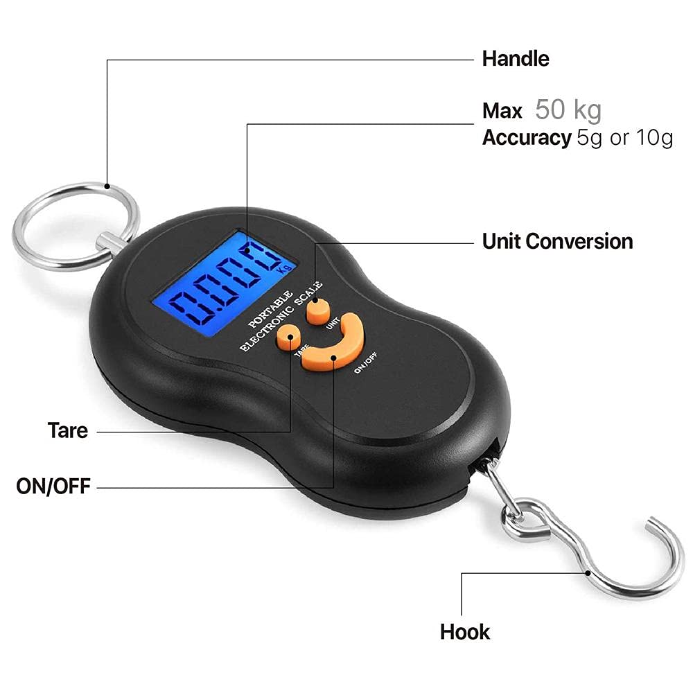 Digital Hanging Scale 0-50 Kgs Electronic Portable Weighing Scale Luggage Postal Scale Balance Hook with Backlight LCD Display for Home, Travelling, Farm & Outdoor - Smart, Portable & Reliable