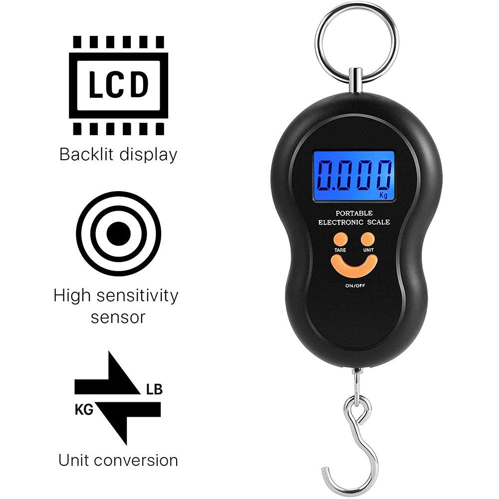Digital Hanging Scale 0-50 Kgs Electronic Portable Weighing Scale Luggage Postal Scale Balance Hook with Backlight LCD Display for Home, Travelling, Farm & Outdoor - Smart, Portable & Reliable
