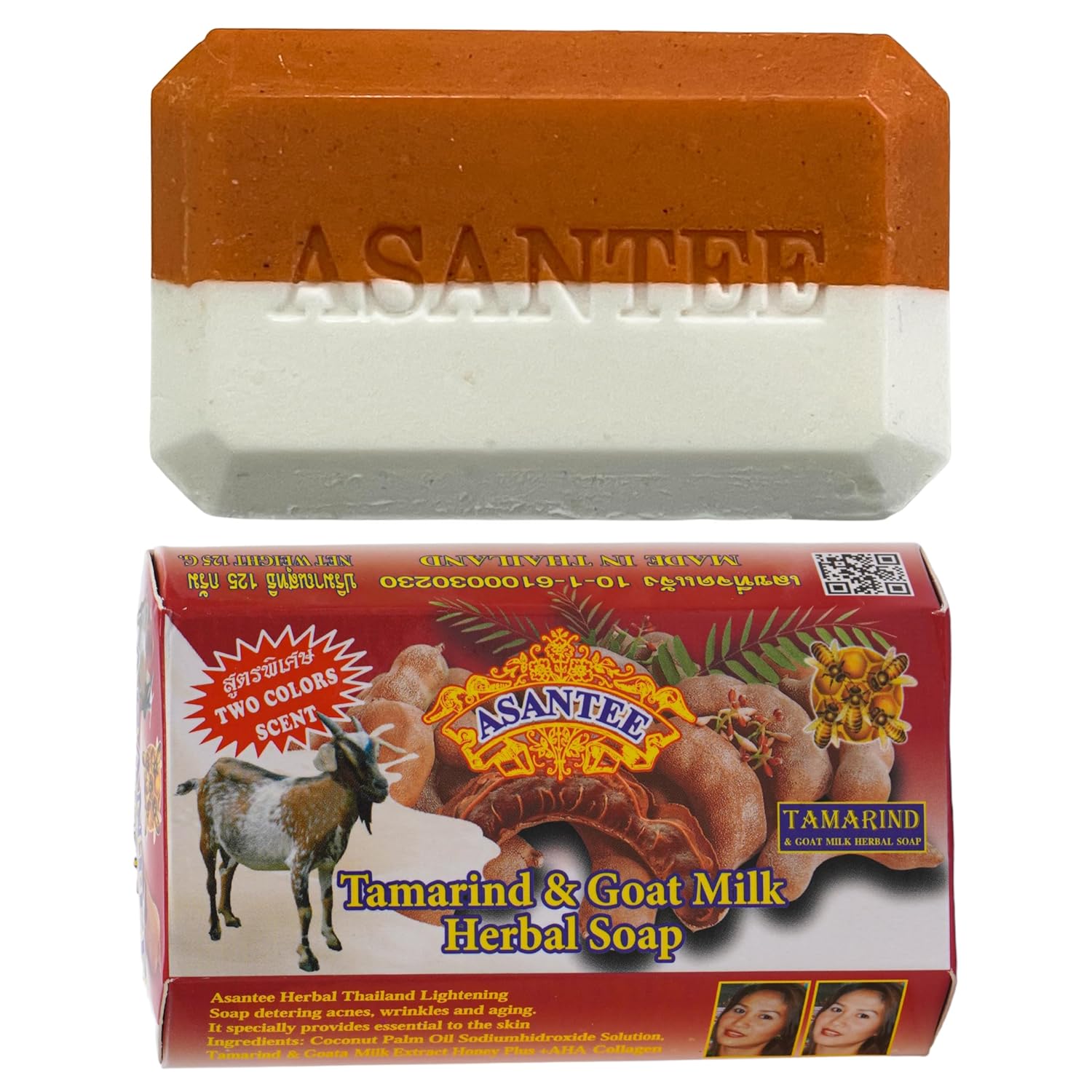 Asantee Tamarind & Goat Milk Herbal Bar Soap 125g (Pack of 1) - Natural Skin Care a Thai-made Product with a Focus on Brightening, Moisturizing, and Anti-aging Benefits