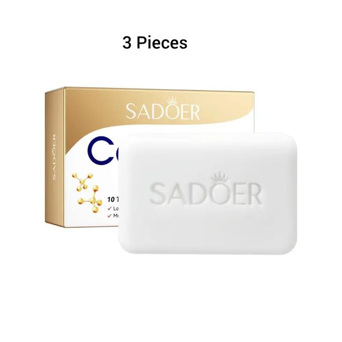 SADOER 3 Pieces Collagen Soap With 10 Times Collagen Content Moisturizing Soothing Cleansing Soap Organic Skin Care Collagen Facial Soap Made With 100% Pure Natural Active Collagen Beauty Soap