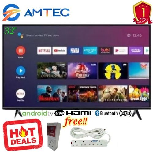 Amtec 32R1 FRAMELESS,32" inch Bluetooth enabled Television Smart Android TV Digital TV Inbuilt Decoder Built-in WIFI Appstore 1GB DDR,8GB RAM,4-CORE LED TV+FREE TV GUARD+EXTENSION1 2 Years warranty