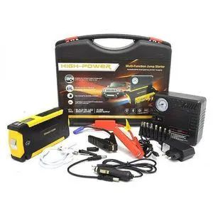 Car Jump Starter Car jump starter kit , has tyre inflator , jumper clips, powerful power source, car charger, electric charger.