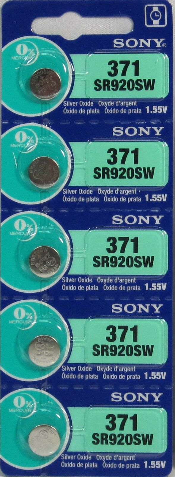 Sony 371- SR920SW Silver Oxide Button Battery 1.55V X 5 pack