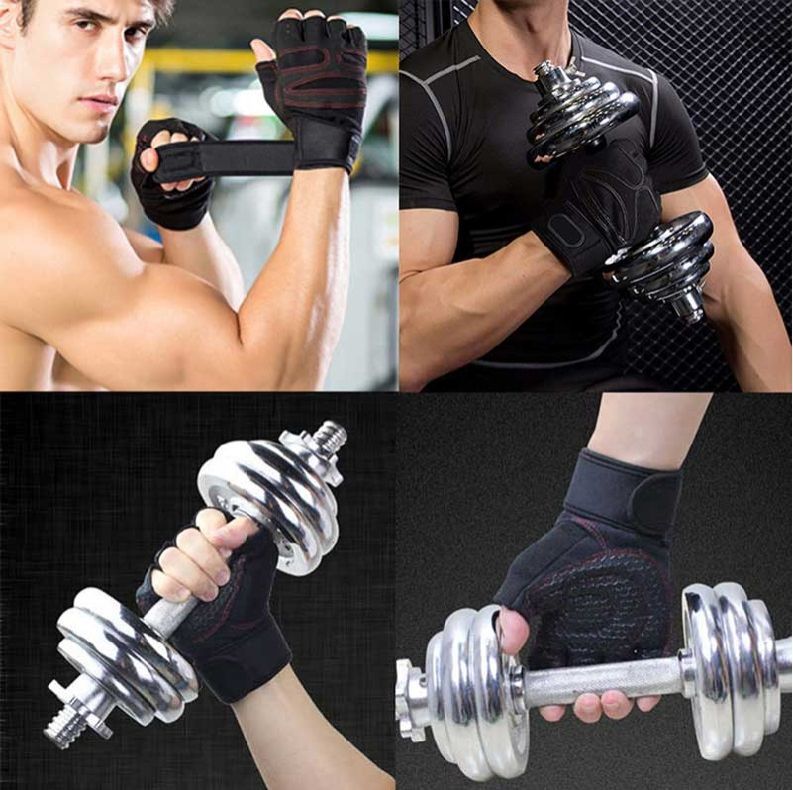 Adjustable Sports Gym GLOVES RIDING POWERLIFTING Cycling Half Finger BLACK weightlifting Weights  Fitness LARGE MEDIUM XL