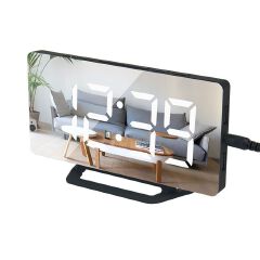Digital Alarm Clock LED Mirror 2 USB Charger Ports Loud