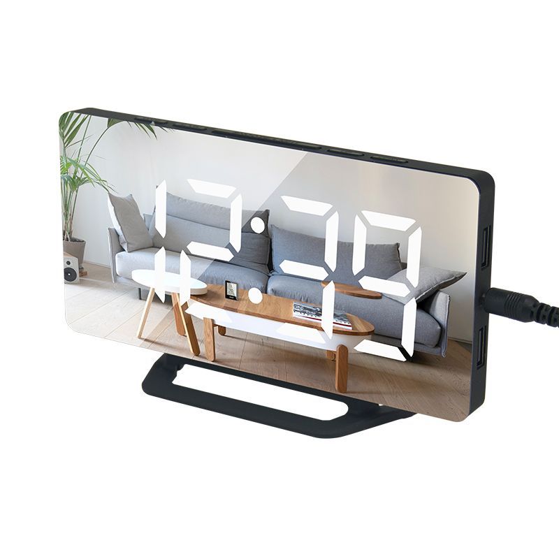 Digital Alarm Clock LED Mirror 2 USB Charger Ports Loud