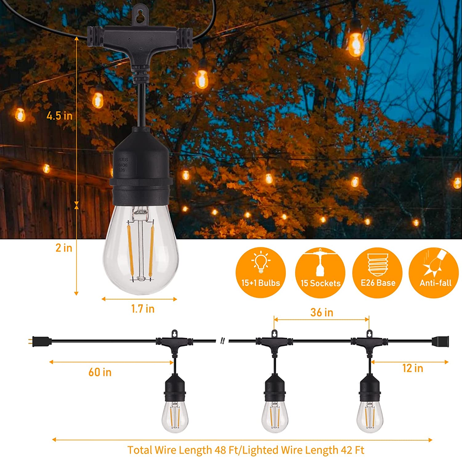 Garden Bulbs Lights Christmas Xmas 240V LED Bulbs15M Decoration Holiday String Outdoor Fairy