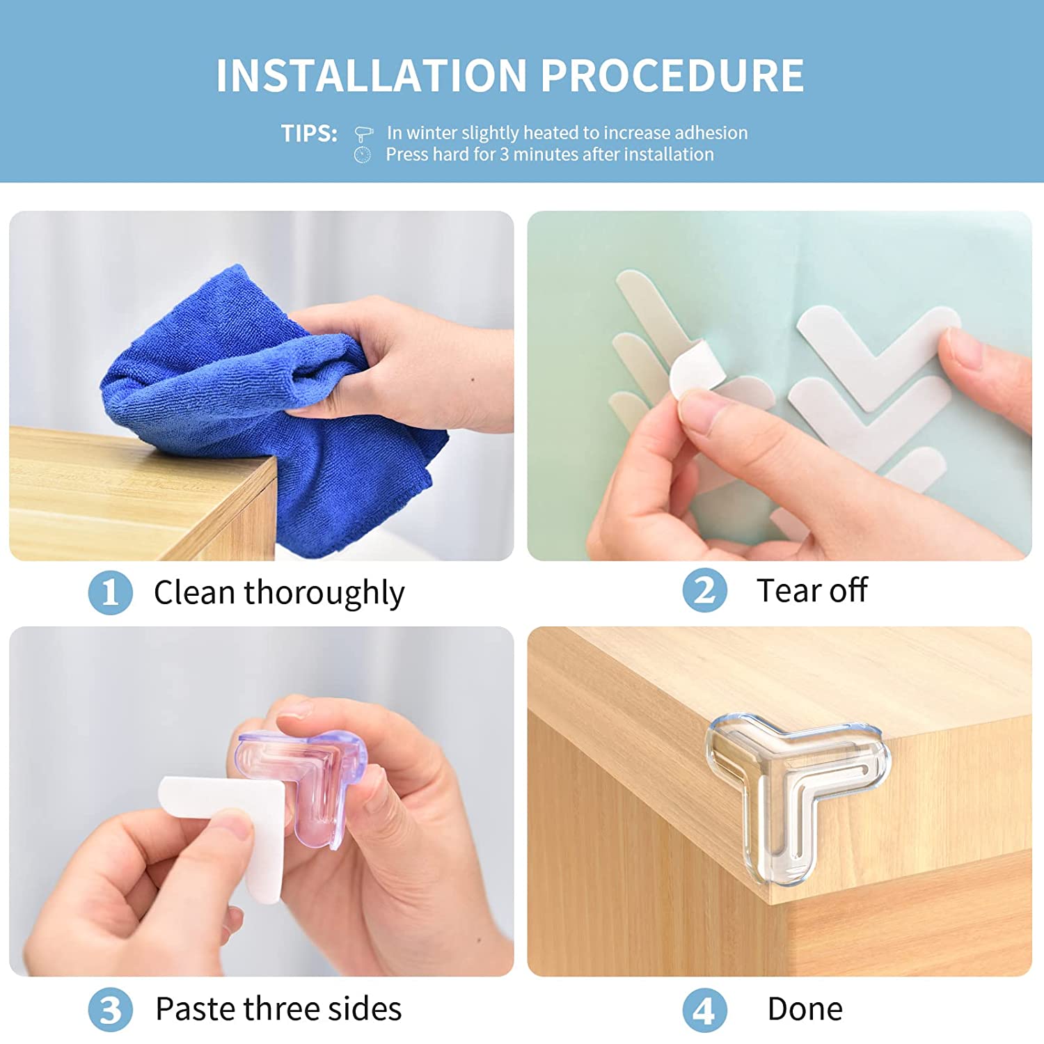 4 PCS ROUND Baby Proofing Corner Guards Furniture Silicone Safety 4pcs Soft Table/Glass Corner Protectors Baby Safety Clear Heavy Duty Adhesive Bed, Dressers Cabinets Keep Baby Kids PVC Clear Edge