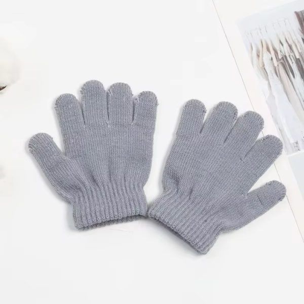 Grey Kids Gloves Boys Winter Gloves Stretchy 5 Fingers Full Fingers Gloves Knitted Magic Gloves Suit