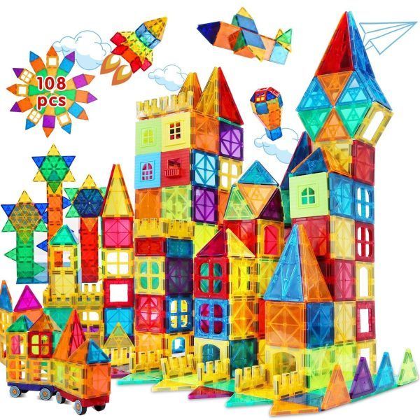 104 pcs Magnetic Tiles Building Blocks Car Construction Toy Gift kids Children Baby