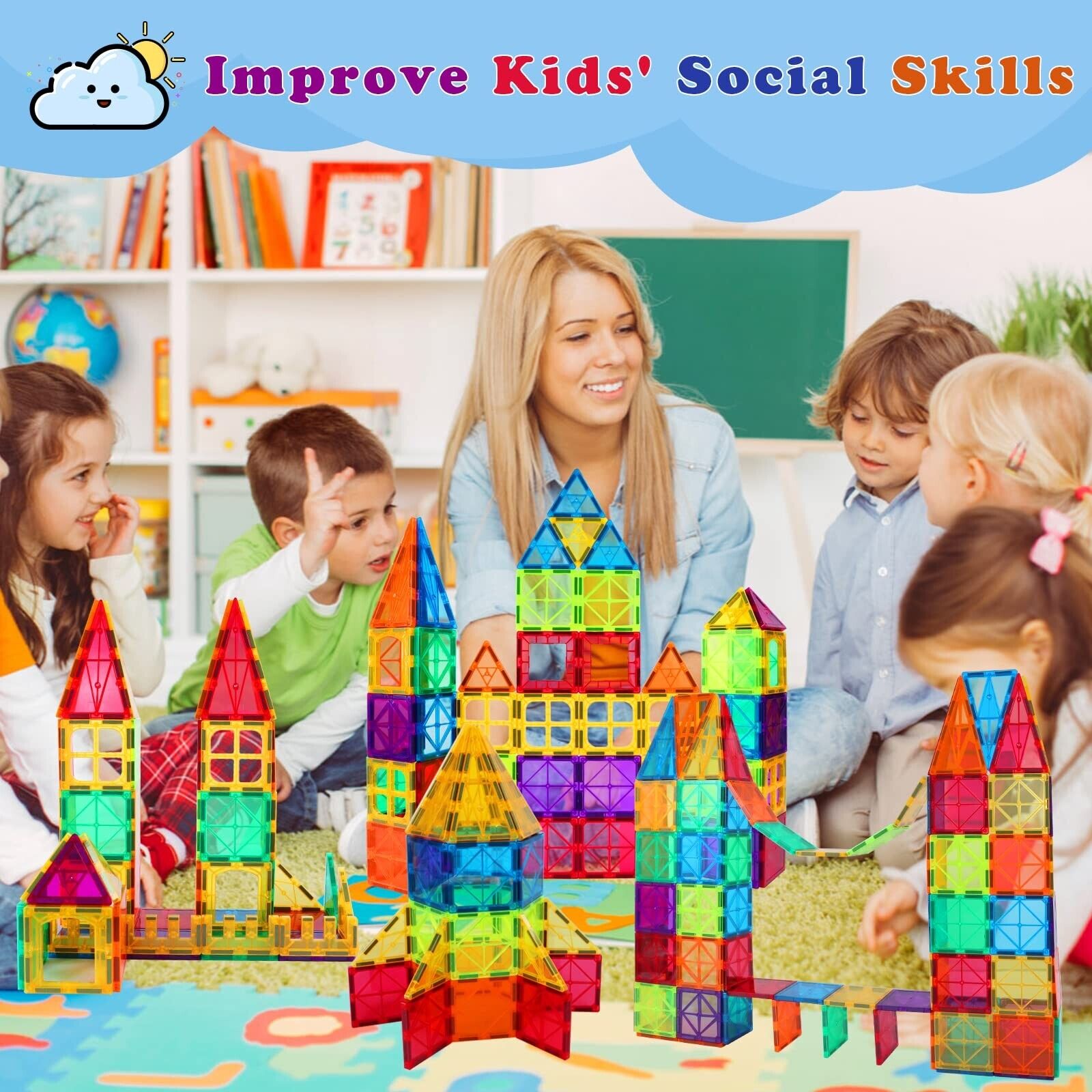 104 pcs Magnetic Tiles Building Blocks Car Construction Toy Gift kids Children Baby