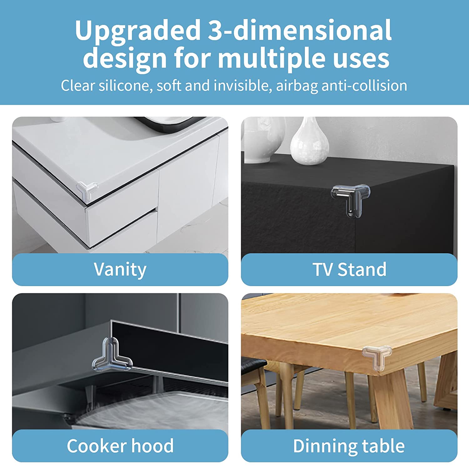 4 PCS L SHAPE - Baby Proofing Corner Guards Furniture Silicone Safety 4pcs Soft Table/Glass Corner Protectors Baby Safety Clear Heavy Duty Adhesive Bed, Dressers Cabinets Keep Baby Kids PVC Clear Edge