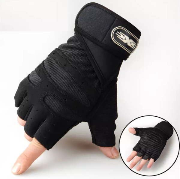 Adjustable Sports Gym GLOVES RIDING POWERLIFTING Cycling Half Finger BLACK weightlifting Weights  Fitness LARGE MEDIUM XL