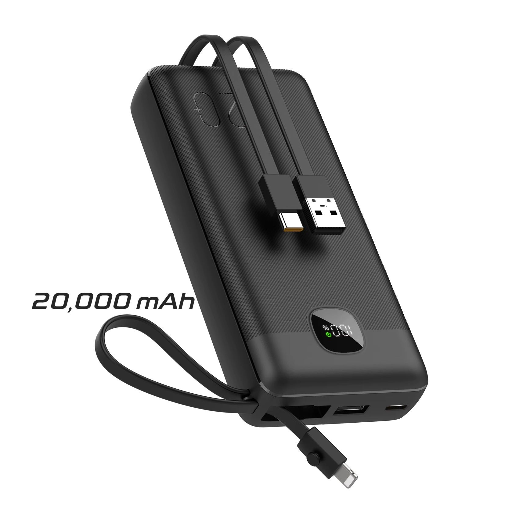 10,000 / 20,000mAh Power Bank Digital Display with Type-C & Lightning Cable, 22.5W Power Delivery, Simultaneous Charging - Black 10000 20000