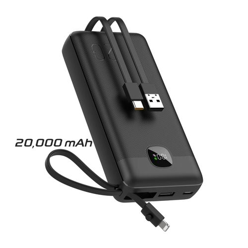 Barksdale 20000mAh Power Bank Digital Display with Type-C & Lightning Cable, 22.5W Power Delivery, Simultaneous Charging - Black