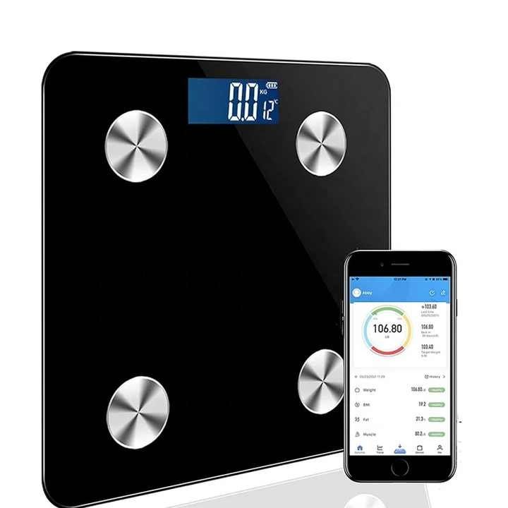 Bathroom BMI Rechargeable Body Weighing Digital LCD LED Scale Smart Backlit display IOS Android app
