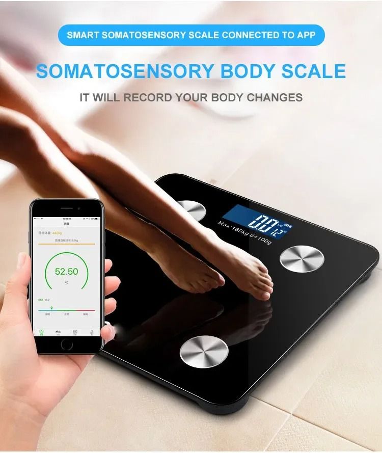 Bathroom BMI Rechargeable Body Weighing Digital LCD LED Scale Smart Backlit display IOS Android app