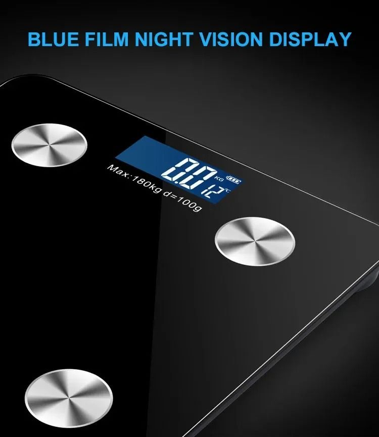 Bathroom BMI Rechargeable Body Weighing Digital LCD LED Scale Smart Backlit display IOS Android app