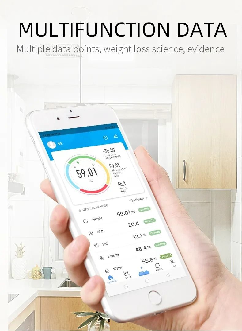 Rechargeable BMI Bathroom Weighing Body Scale Smart Backlit display IOS Android app