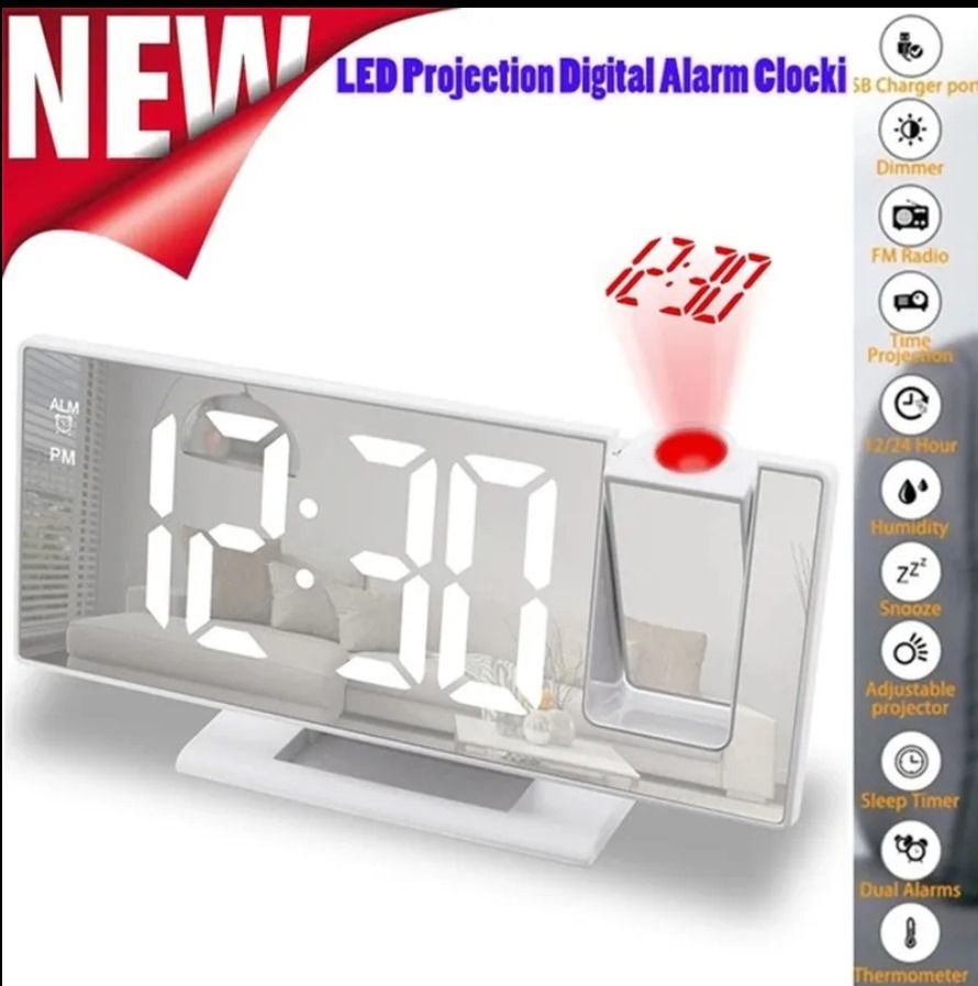 LED Digital Alarm Clock Projection Ceiling Time Temperature Display Backlight Home Bedroom .