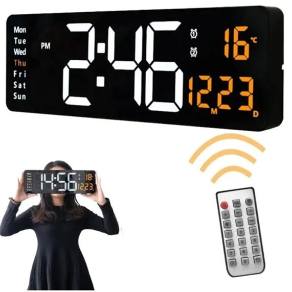LED 16-Inch Large Simple Living Room Screen Functional Display Clock Nordic Digital Clock Led Wall Clock