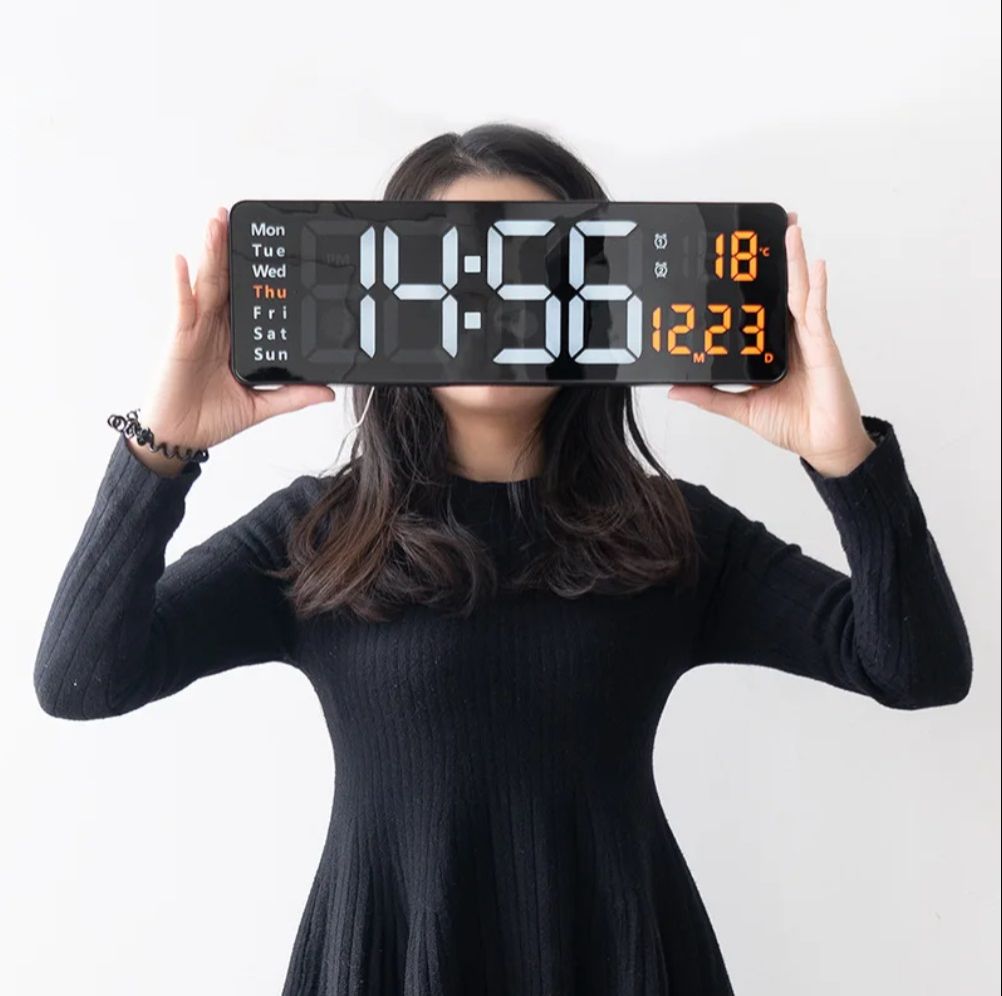 LED 16-Inch Large Simple Living Room Screen Functional Display Clock Nordic Digital Clock Led Wall Clock